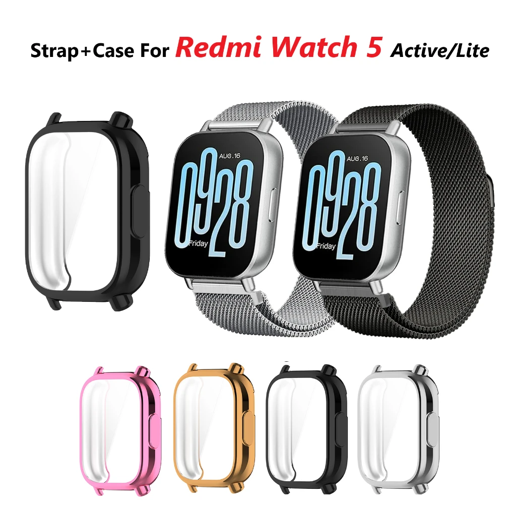 

2in1 Milanese Strap+Soft Tpu Case Cover For Redmi Watch 5 Active Watch5 lite Stainless Steel Smart Watch Band