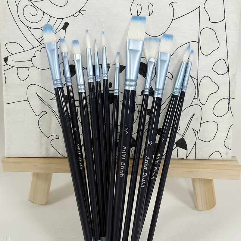

Painted gradient nylon hair oil brush 12 pieces set manufacturer supply art watercolor gouache acrylic brush batch