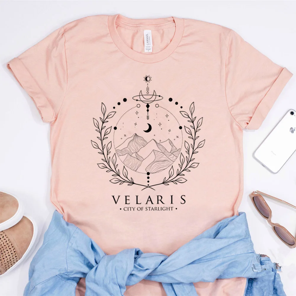 T-Shirt Donna Acotar Night Court - Velaris City Of Starlight - Maglia Vintage Con Stampa Lunare, Misto Cotone