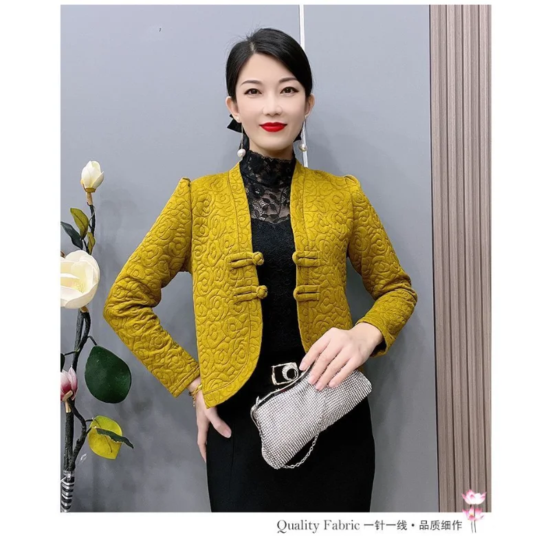 

Short Jacket for Women's New Autumn Winter Velvet Retro Chinese Style Mother's Fashionable Button Top