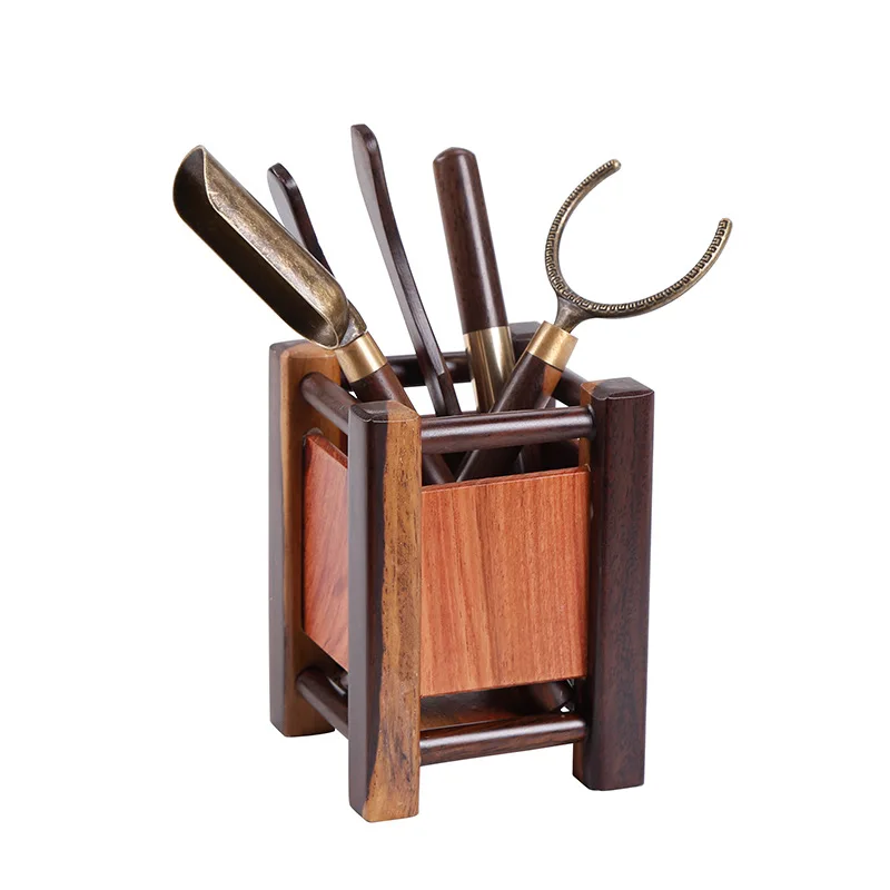 

Набор для чайной церемонии «Шесть благородных джентльменов»: чайная трубка из черного сандалового дерева и цветочного перламутрового дерева, аксессуары для чайной церемонии Кунг-фу