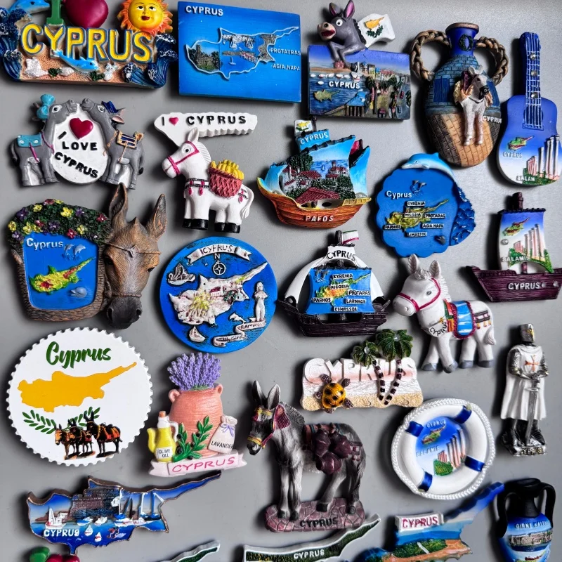 Tourist Souvenirs for The Mediterranean Island of Cyprus Refrigerator Magnets Donkey Sailing Boat Classical Pot Lavender