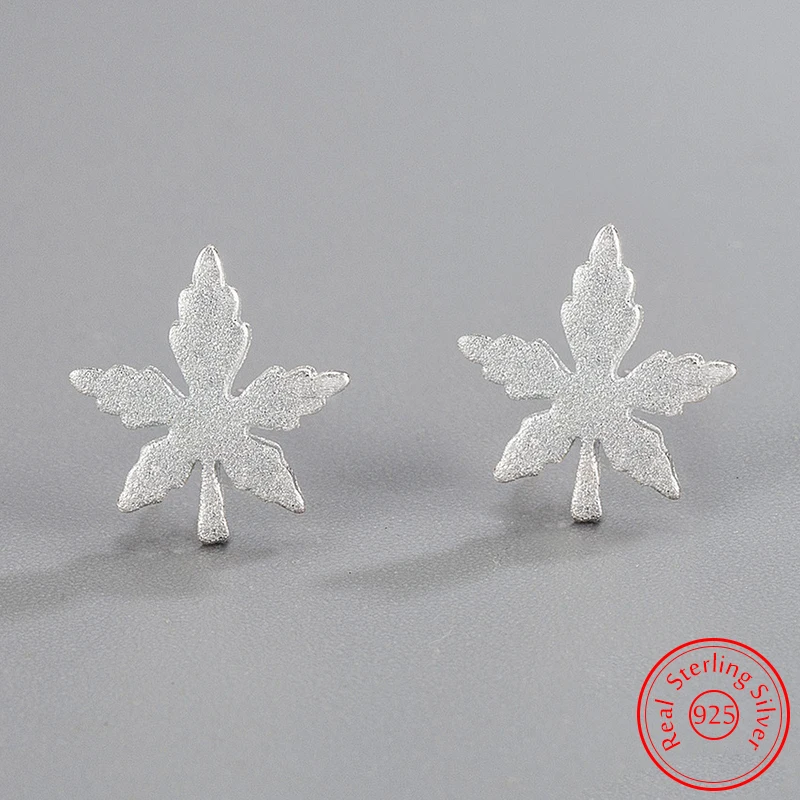

Genuine 925 Sterling Silver Woman's New Jewelry Leaf Stud Earrings Fashion XY0524
