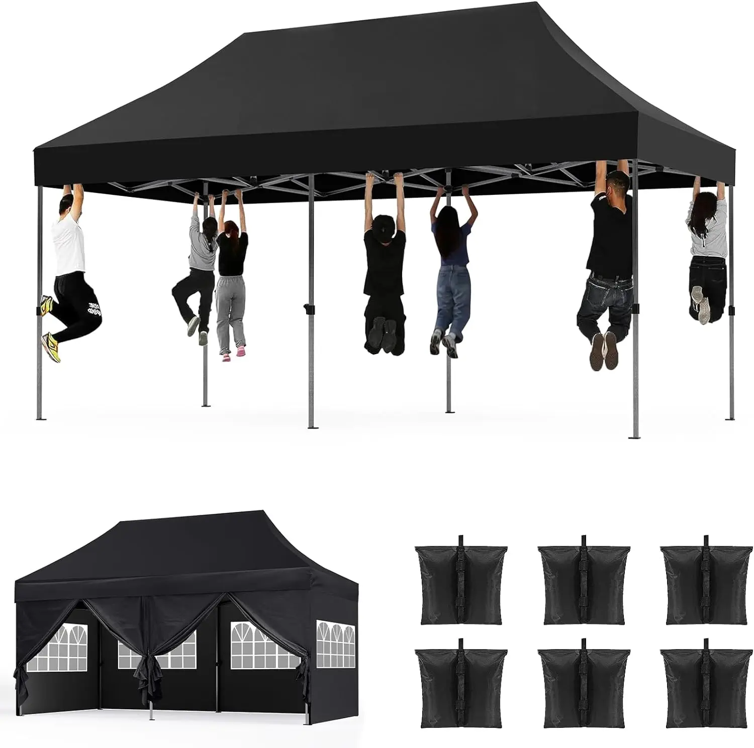 10x20 FT Heavy Duty Pop Up Canopy 47 KG Heavy Duty Tent with 6 Velcro Sidewalls Made of 420D Oxford Fabric Instant Shade Canop