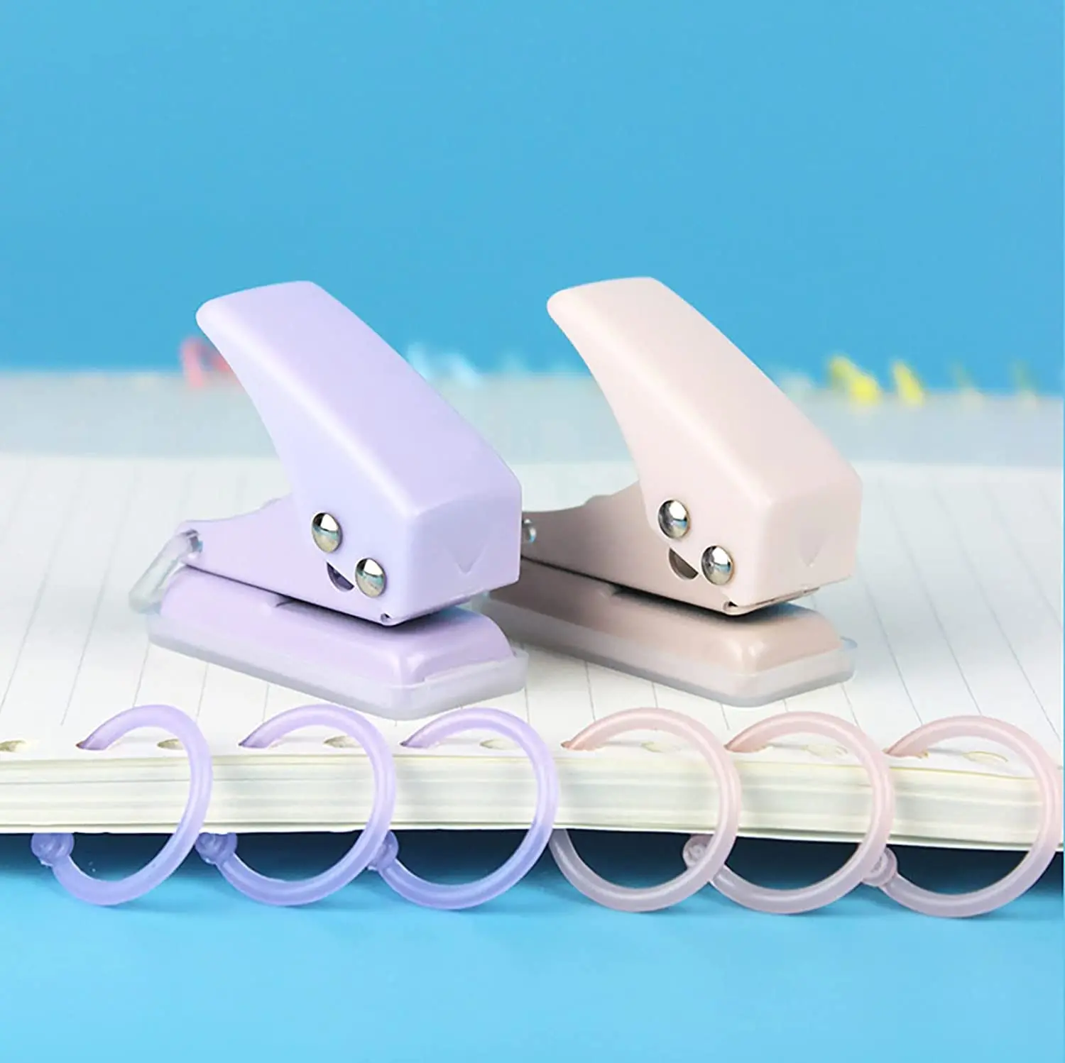 Solid Color 1 Hole Punch Cute Protable 1 Hole Paper Circle Cutter Book Binding Machine Puncher School Office Supplies Stationery