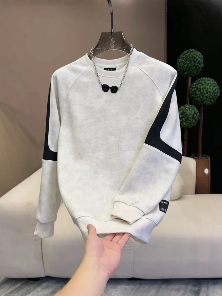 

Faionable mat Men's Sweatirt Long Sve round Ne Color Blo Casual Loose Fit Top for Middle-aged And Youth