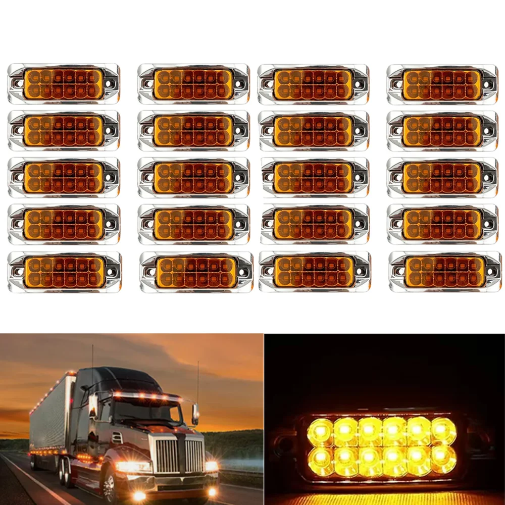 20PCS 12-24V LED Truck Side Light Marker Clearance Indicator Lamp Car LED Strobe  Warning Light Signal Flashing Car Light Marker