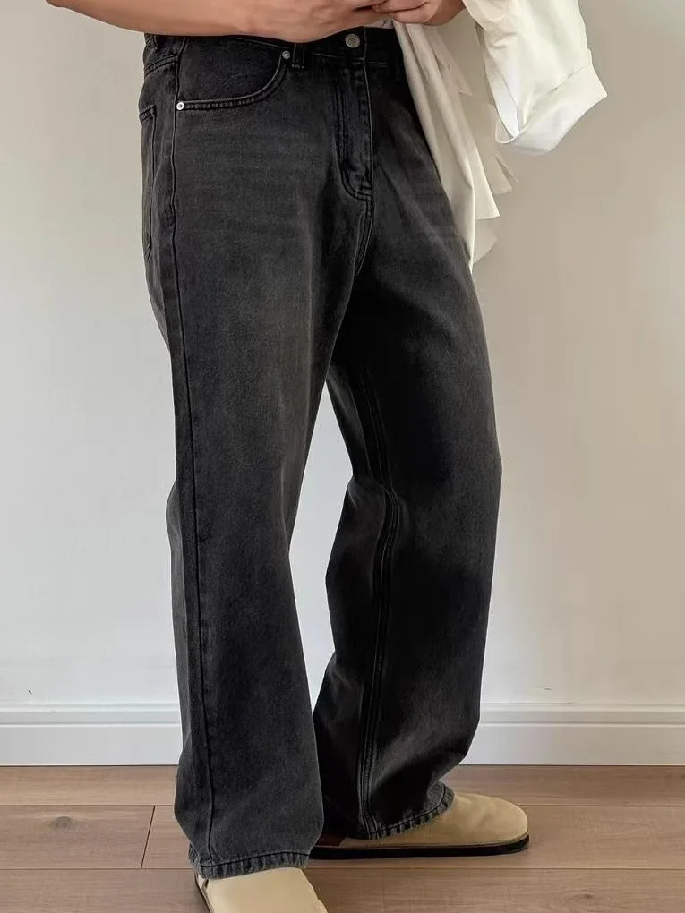 

New 2025 Men's Casual Wide Leg Jeans Loose Fit Straight Leg Long Trousers Trendy Waed Denim Pants Youthful Korean Sle