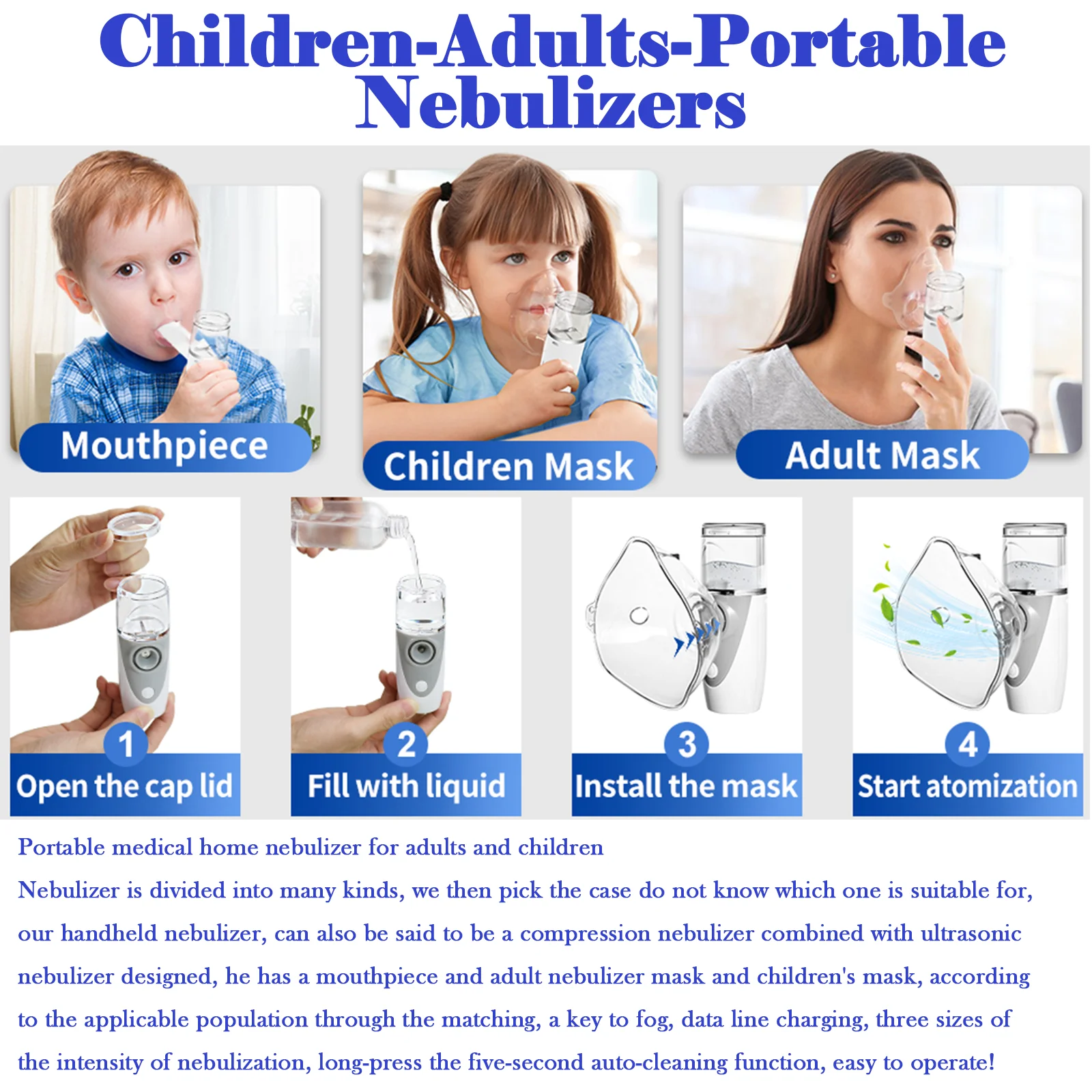 Medical Pediatric and Adult Portable Rechargeable Nebulizer, Suitable for carrying on trips, Mini Mesh Nebulizer USB