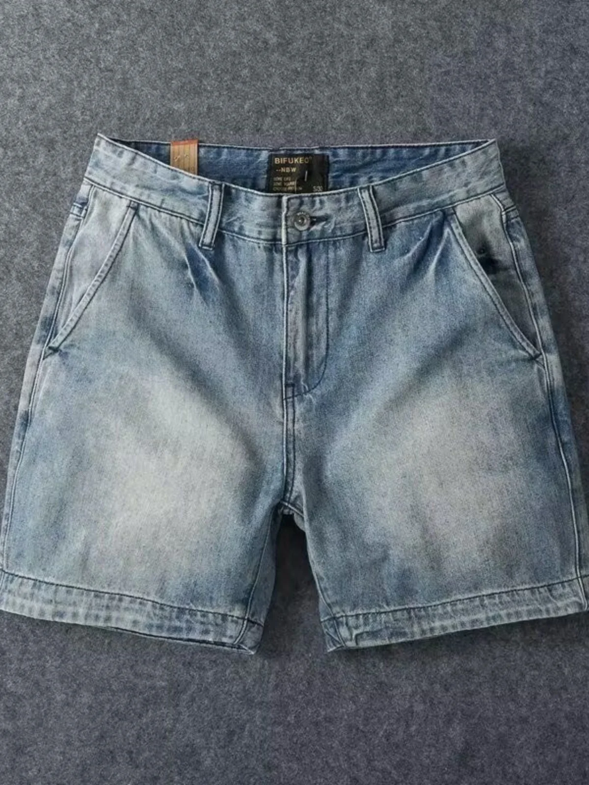 

Slim Fit Straight Leg Blue Jeans orts Men's American Retro Summer Casual Versatile Light Blue 4 Parts Pants Youth Faion