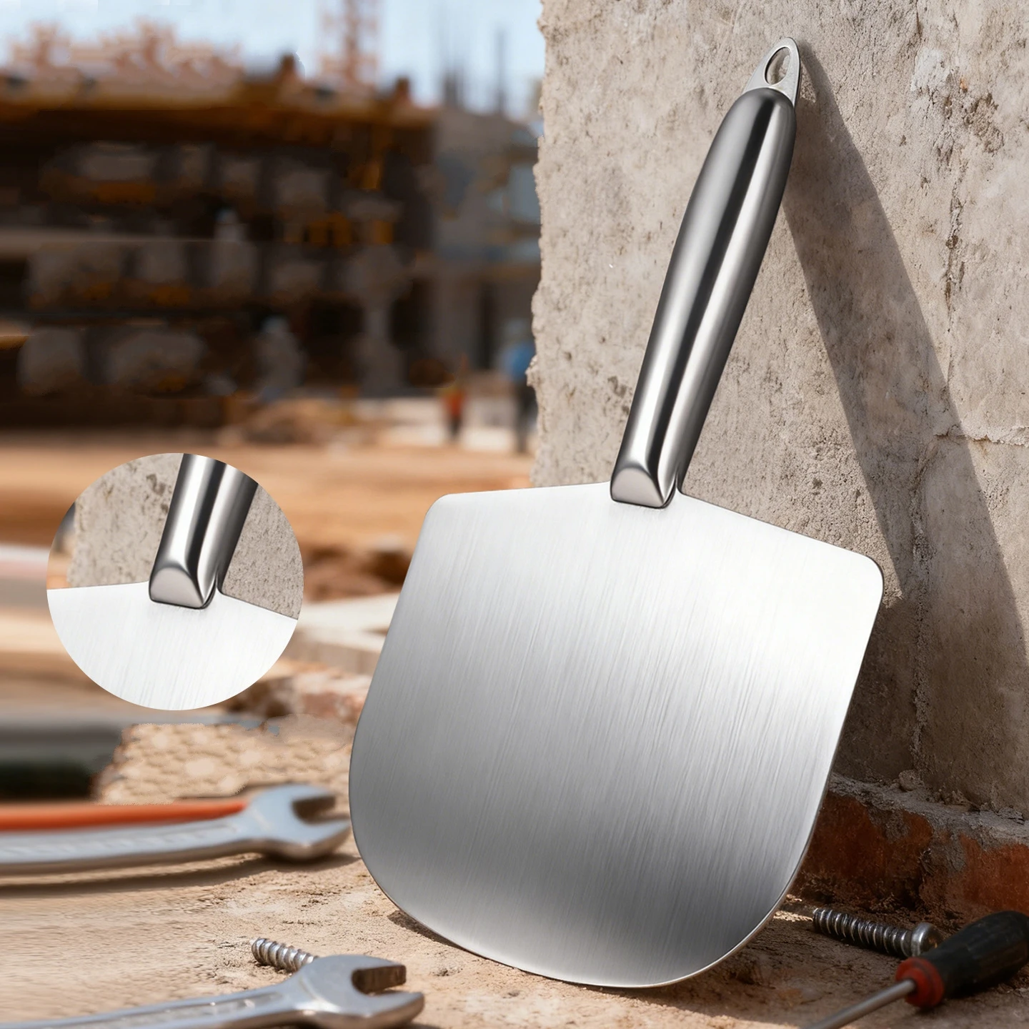Stainless Steel Curved / Straight Trowel, Fan-Shaped Plaster Spatula, Thickened Bricklayer's Tool for Oil Workers, Ash Scraper