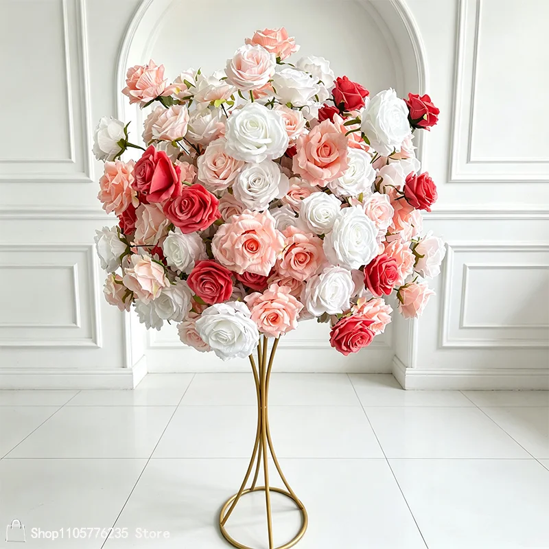 Große Künstliche Rosen-Delphinium-Blumenkugel als Hochzeitstisch-Mittelstück, Blumenarrangement für Party, Bankett, Gangdekoration und Veranstaltungsortdekoration – Detail 7