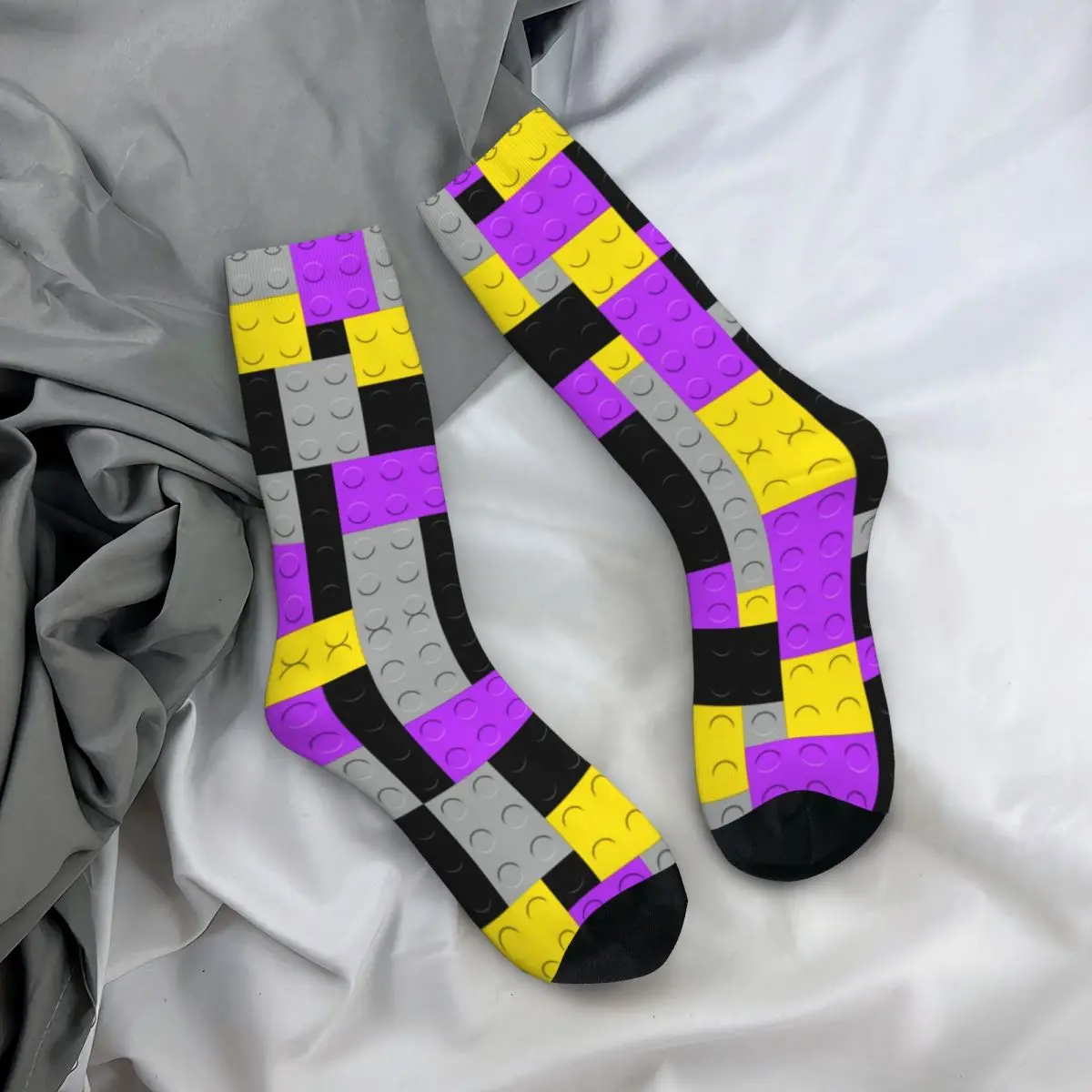 New Men's Socks Harajuku Purple Building Blocks Bricks Master Sock Polyester Sport Women Sock Spring Summer Autumn Winter