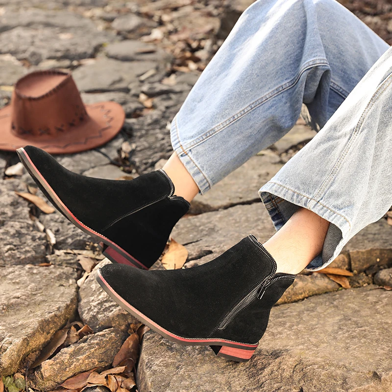 

Мужские классические остроносые ботинки из кожи, размеры 38-46, черные, бежевые, с боковой молнией, в британском стиле, повседневные, деловые, для торжественных случаев