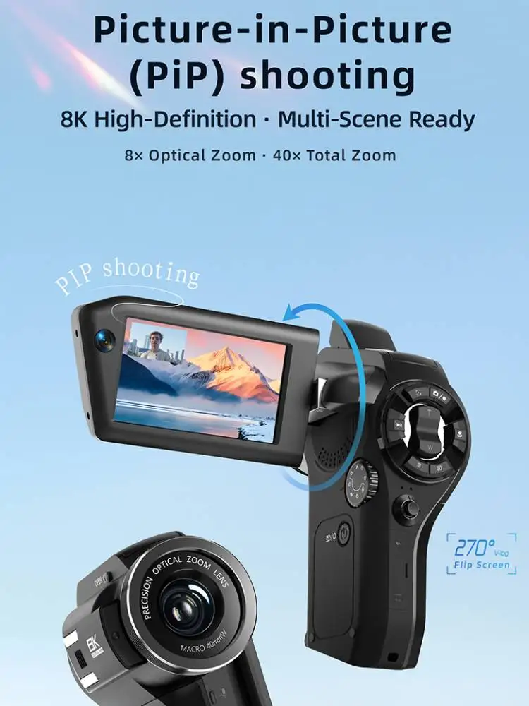 8K Videokamera Camcorder Ultra 75MP Digitalkamera Vlogging-Kamera WLAN 8-fach Optischer Zoom Vlog-Kamera IR Nachtsicht Handheld DV