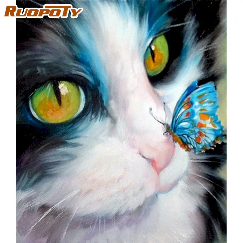 

RUOPOTY Cute Cat Dog Animal Painting By Numbers Kits For Kids Handmade DIY Gift 40x50 Framed Modern Home Living Room Craft