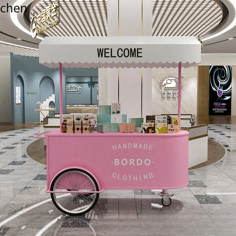 CZ Night Market Mobiele kraamwagen Multifunctionele koffie-melk-theewagen Commerciële straat Iron Art Flower Cart