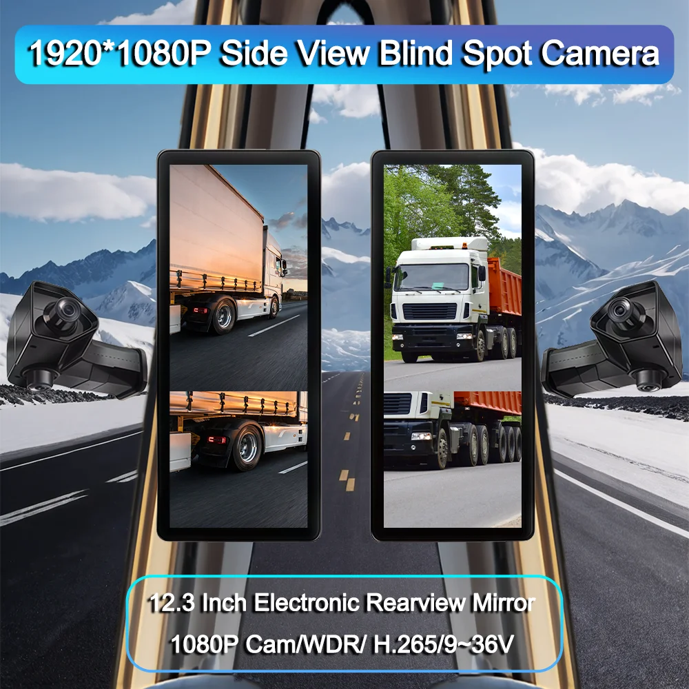 

SANAN 12.3'' HD Digital Rearview Mirror Side Mirror System Night Vision Camera Dual Lens Side View Up/Down Blind Zone Monitoring