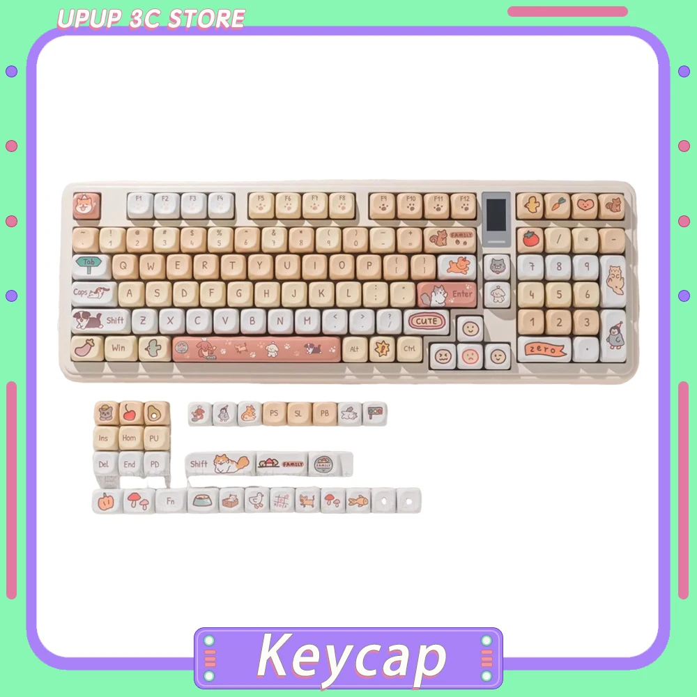 

Kindergarten Keycaps 132 Keys PBT Heat Sublimated Artistic Personality Cute Kittens Puppies Mechanical Keyboard Keycaps Gifts