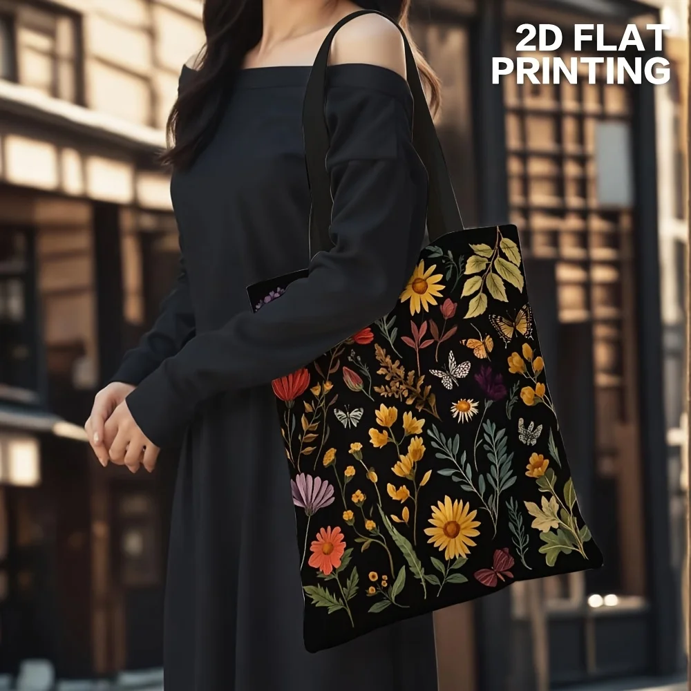 1pc Bold Floral Polyester Shoulder Bag – Vibrant Mixed Color Design with Autumn Flowers & Butterflies image 4