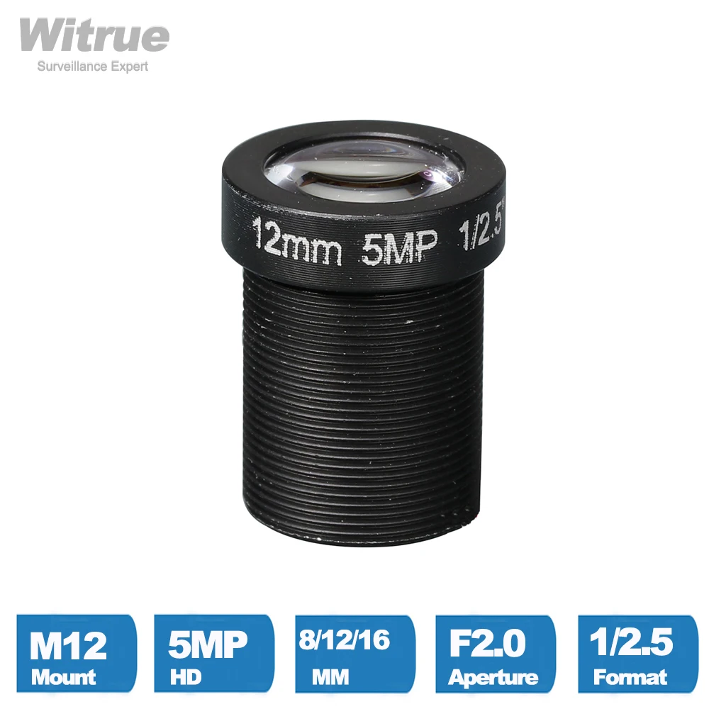 Lente de cámara CCTV HD 5 megapíxeles, montaje M12, 8MM, 12MM, 16MM, opcional, 1/2 \