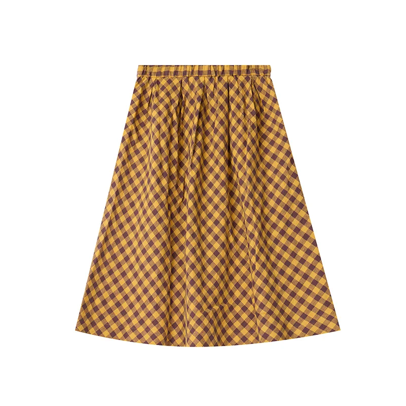 

Linen Plaid f Skirt TEB224053 mid Waist A-Line Stand Fit Ladies Skirt Color Woven 00% Linen Fabric Winter Collection
