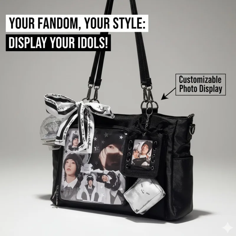 

Anime Bow Y2K Itabag Tote Bag Funny Worker Style Pin Display Bag, Large Capacity Nylon Shoulder Crossbody Commuter Bag Gift New