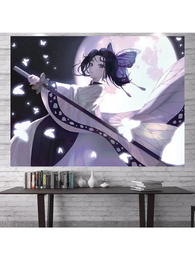 Tapisserie murale de style manga simple, décor de chambre Kawaii, décoration murale, fond d'anime japonais, gril, décoration d'intérieur Boho