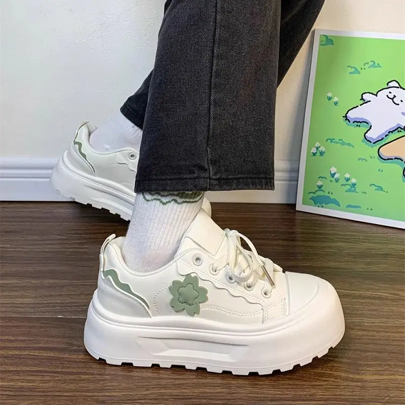 

Women Campus Style White Sneakers 2025 New Thick Sole Height Increasing Shoes Student Daily Casual Comfort Footwear