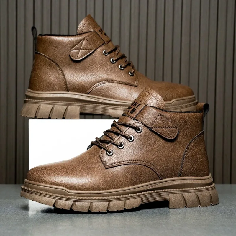 

Men's casual boots Spring and Autumn British workwear boots Non slip soft sole comfort outdoor mid top leather boots male shoes