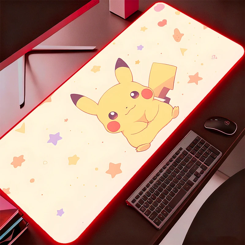 rgb-マウスパッド-ポケモン-ピカチュウ-ゲーミング-ホワイト-アクセサリー-コンピューター-キーボード-ゲーマー向けに特別に設計されたバックライト-led-マウスパッド