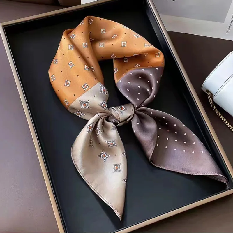 Bandana 2024 Flower Silk Square Scarf Women Satin Shawl Wrap Hijab Female Hair Band Wrist Luxury Headkerchief 70*70cm Echarpe image 4