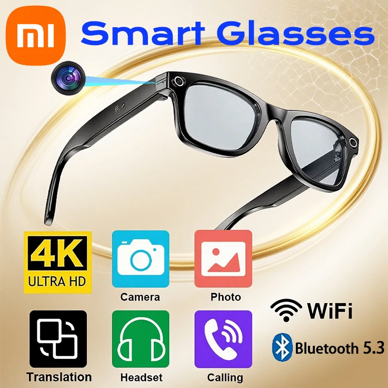 

Xiaomi 4K модные умные очки с искусственным интеллектом, водонепроницаемые Bluetooth5.3, умные очки для воспроизведения музыки, идентификация фотографий, использование чата GPT