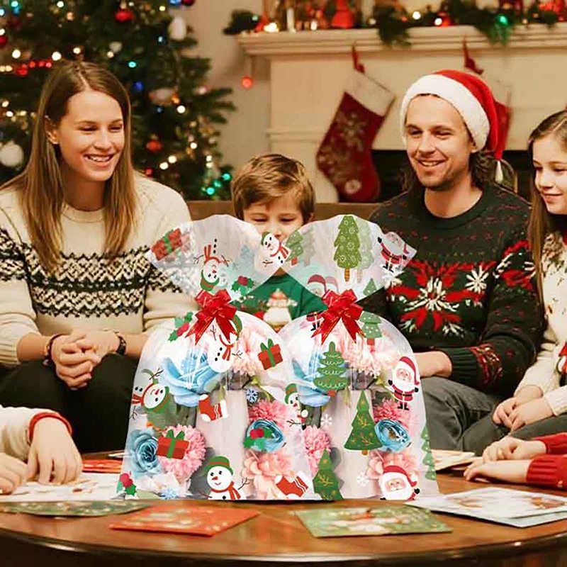 

10/20Pcs Christmas Cellophane Gift Bags Red Cable Ties Included for Home Decor & New Year Gifts Packaging Holiday Theme