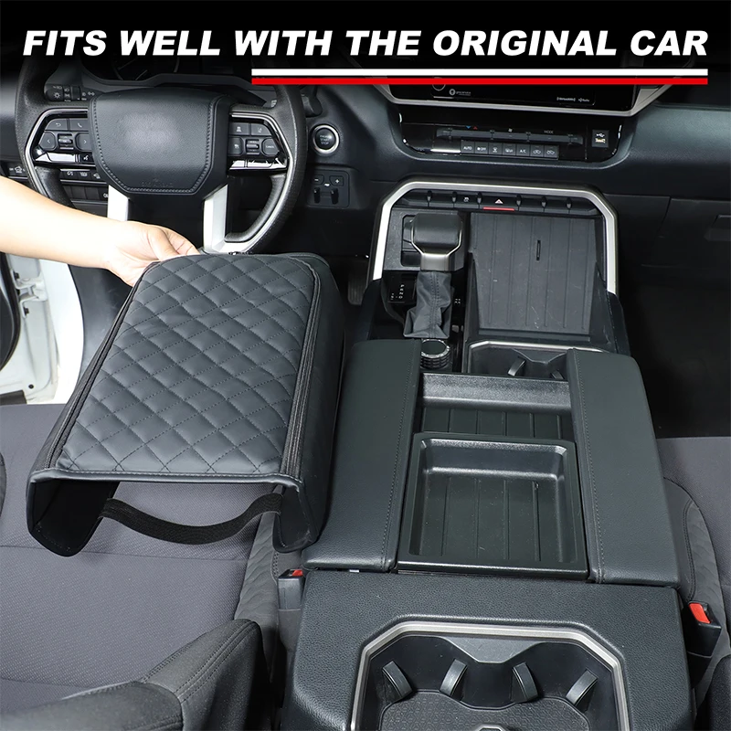 For Toyota Tundra/Sequoia 22-24 Black Leather Car Armrest Box Cover Protective Cover with Storage Bag on Side Auto Accessories