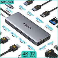 MOKiN 12 in 1 Docking Station for MacBook Air/Pro, iPad, Thunderbolt Laptop - USB2.0, USB3.0, HDMI 4K60Hz, PD 100W, RJ45 1Gbps