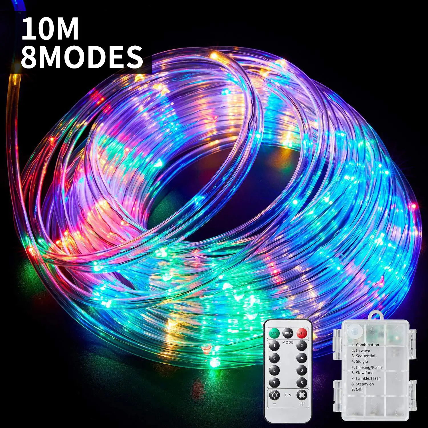 12M 120LEDs Tube Rope Fairy Lights With Remote Control IP44 Waterproof Garland Battery Operated For Christmas Decoration