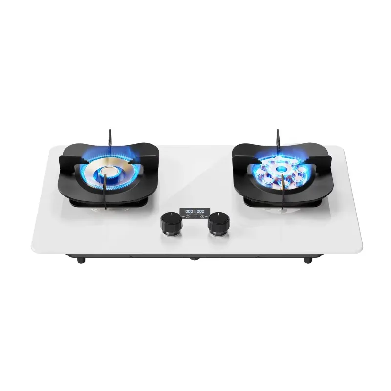 White 2 burner tempered glass household high fire built-in gas stove double stove