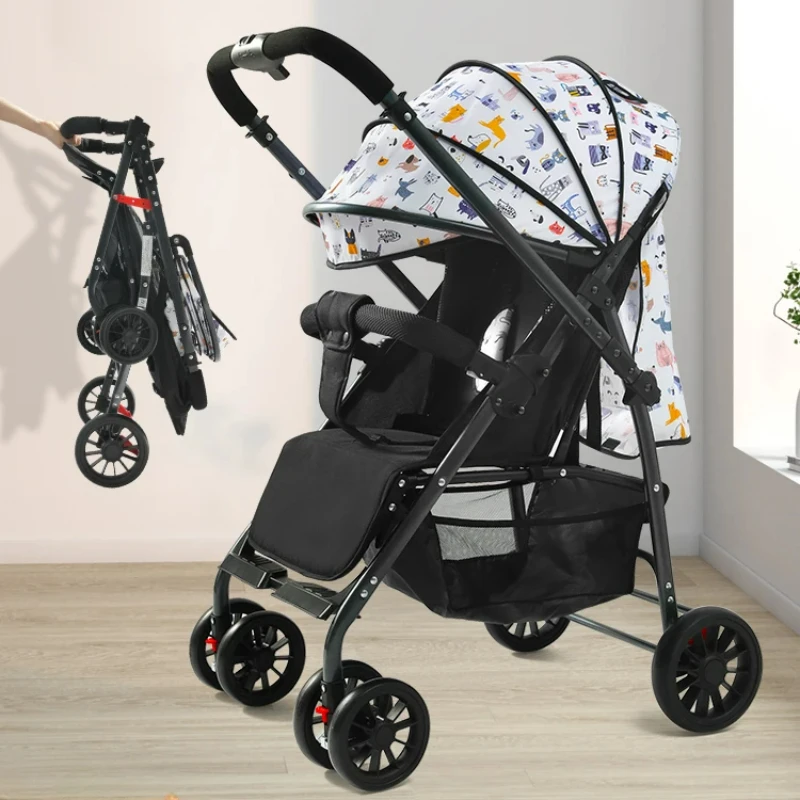 

High Landscape Two-way Children's Car Baby Carriage Lightweight and Foldable Newborn Baby Stroller Sit and Recline Stroller