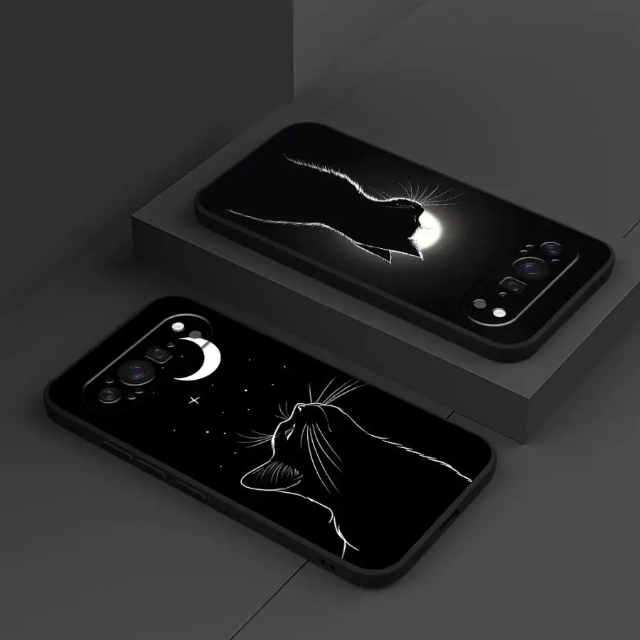 Hülle für Google Pixel 6 7 8 Pro 9a 8a 10 9 Pro XL 7a 6a Funda Phone Cover Black Moon Cat