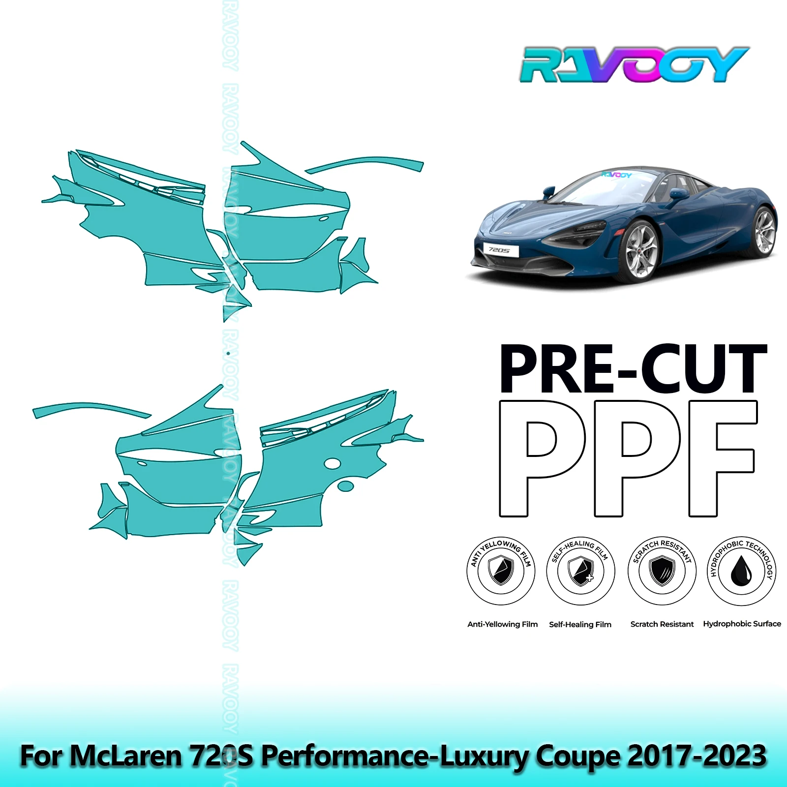 

For McLaren 720S Performance-Luxury Coupe 2017-2023 8.5mil Pre-Cut PPF Door & A/B Pillar Kit TPU Paint Protection Film Set