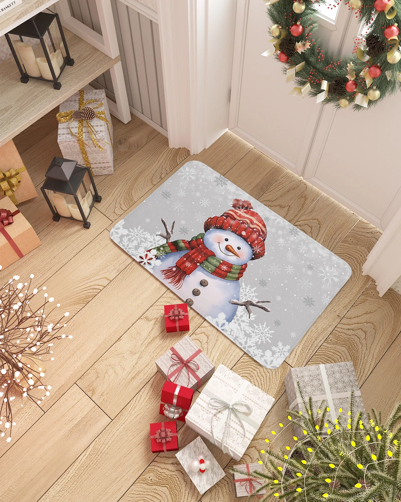 Christmas Snowflake Snowman Gray Doormat Decorations for Home Carpet Navidad Ornament New Year Gifts Xmas Party Decor Rug Mat