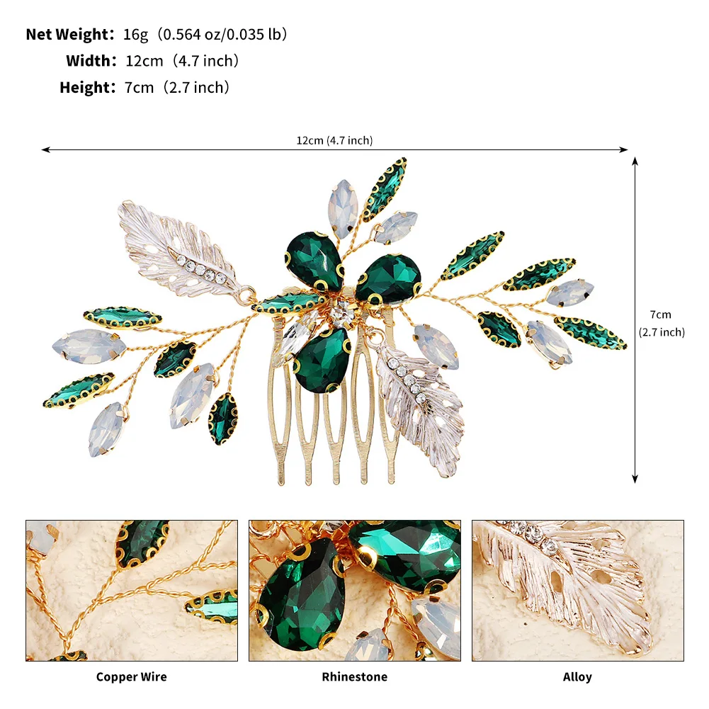 Fashion Green Crystal Sparkling Hair Comb Set Handmade Rhinestone Pearl Hairpin New Year Wedding Headwear Jewelry Accessories image 6
