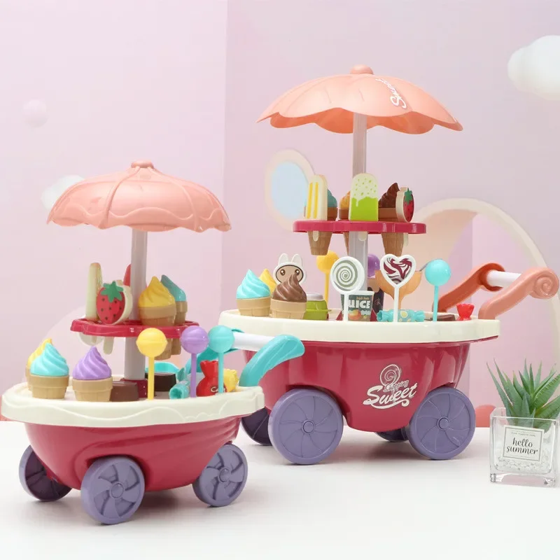 Helado Montessori, juguetes para niños pequeños, juguetes de cocina, juego de simulación, carrito de helado de comida con carrito de almacenamiento, juego de juguetes para niños, regalos