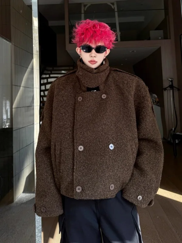 

TANGZ Studio Men's ort Thiened Lamb Fur Jaet Double Button Plu Casual Sle Spring Autumn Outerwear Faionable Youth...