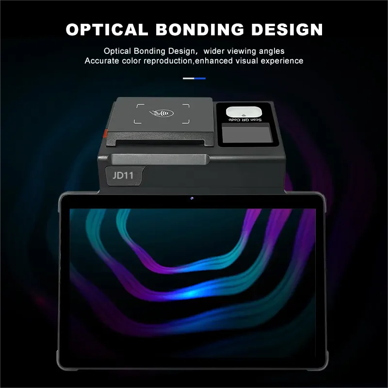 شاشة كبيرة 11 بوصة Android POS مع طابعة 80 مم، اتصال Loyverse Desktop POS 4G WIFI BT، ماسح ضوئي ثنائي الأبعاد للبيع بالتجزئة ماكينة تسجيل المدفوعات النقدية