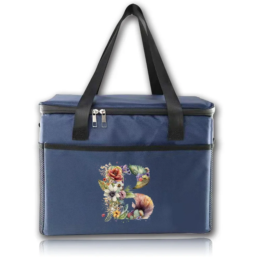 Caixa de armazenamento de comida portátil impermeável, saco térmico, organizador higiênico, bolsa para homens e mulheres, padrão de letra floral