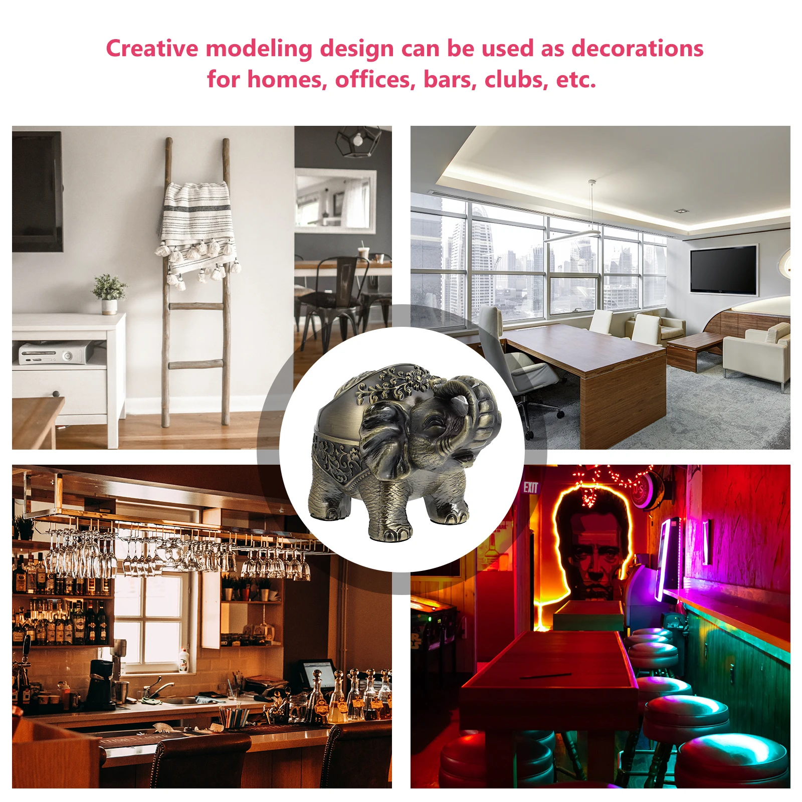 

Elephant Ashtray Zinc Alloy Retro Cigarette Holder Soot Container Animal Design Safe Windproof Home Office Display Gift