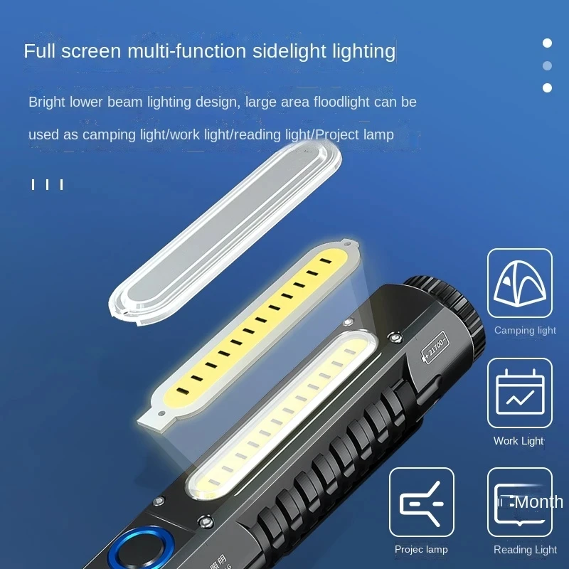 SQ03 Plus Rechargeable 5000mAh Battery 21700 EDC LED Flashlight TYPE-C USB Charging Magnetic Tail With COB Side Work Light Torch