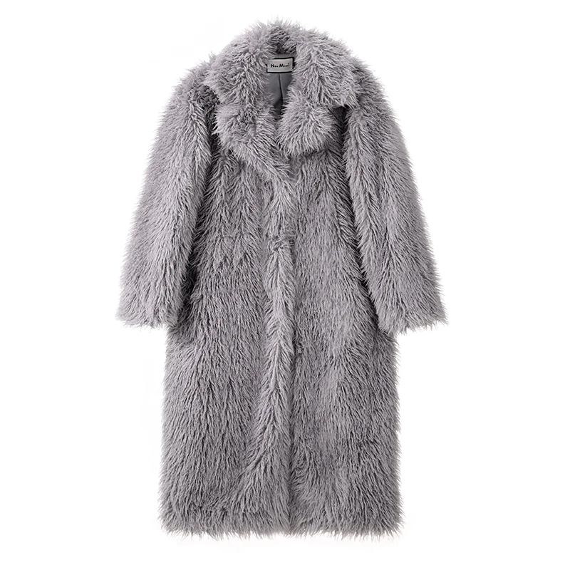 Neo Mint Extra Long Luxury Lamb Fur Teddy Coat Women 2024 Winter Ladies Mob Wife Style Oversized Chunky Faux Fur Jacket Overcoat